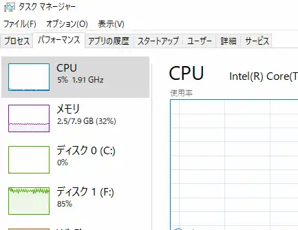 タイムコード書き換え時のタスクマネージャー